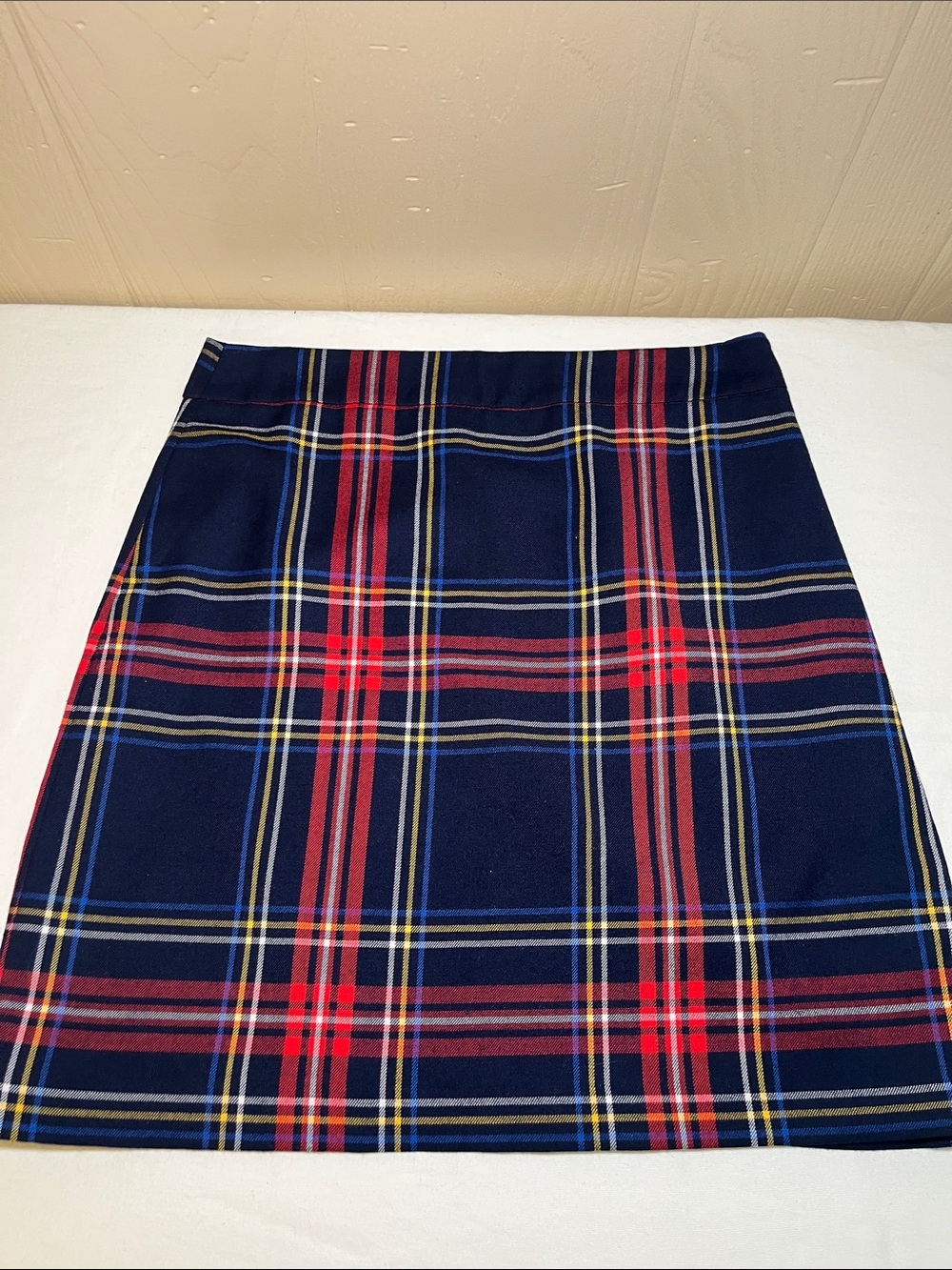 Talbots Navy Plaid Pencil Skirt with Red & Yellow Stripes